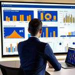 **Prompt:** A Spanish real estate professional in a modern, well-lit office, surrounded by multiple screens displaying complex real estate market data, AI valuation tools, and interactive 3D virtual property tours. The agent is focused on a laptop, demonstrating mastery of digital vanguard tools. Through a large window, a glimpse of historic Spanish architecture or a modern Spanish city skyline is visible, symbolizing the blend of tradition and advanced technology in the real estate sector. The overall mood is sophisticated and future-oriented.