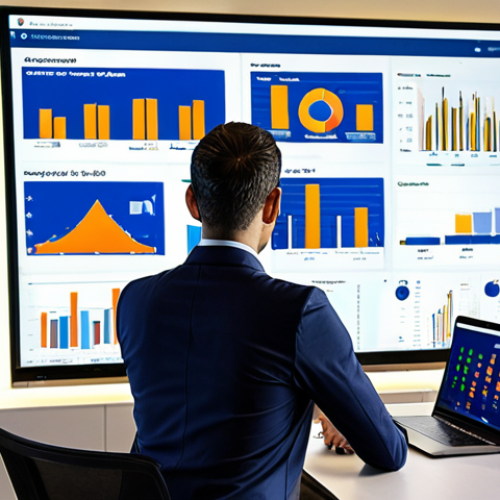**Prompt:** A Spanish real estate professional in a modern, well-lit office, surrounded by multiple screens displaying complex real estate market data, AI valuation tools, and interactive 3D virtual property tours. The agent is focused on a laptop, demonstrating mastery of digital vanguard tools. Through a large window, a glimpse of historic Spanish architecture or a modern Spanish city skyline is visible, symbolizing the blend of tradition and advanced technology in the real estate sector. The overall mood is sophisticated and future-oriented.