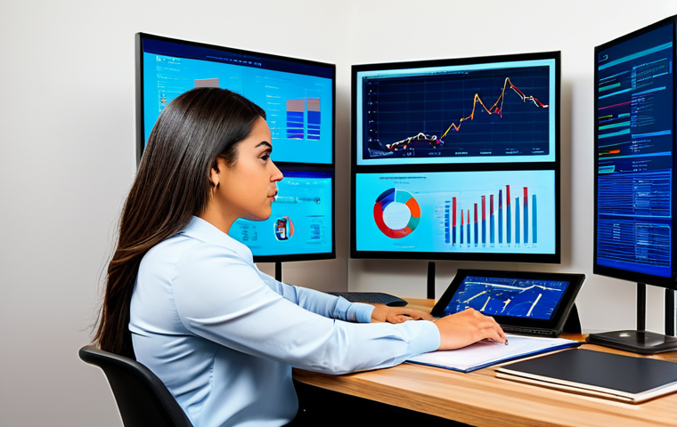 A professional Hispanic woman, fully clothed in a modest business casual outfit, sitting attentively at a modern, clean desk. She is surrounded by digital screens displaying real estate market data, charts, and legal documents. On the desk, a physical mind map is visible, connecting various concepts. Her posture is natural, indicating deep concentration and understanding. The background is a bright, contemporary office space with natural light. The image embodies professionalism and diligent study. perfect anatomy, correct proportions, natural pose, well-formed hands, proper finger count, natural body proportions, safe for work, appropriate content, fully clothed, professional, high quality, studio lighting.