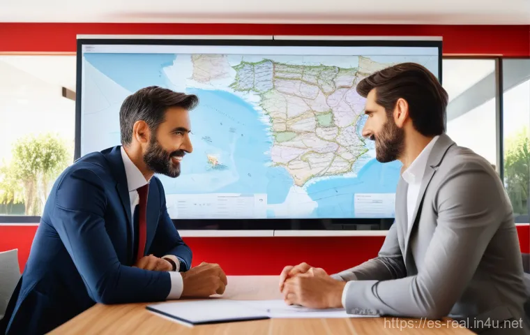 공인중개사와 지역 부동산 정책 변화 연구 - **Prompt:** A dynamic scene inside a modern, stylish Spanish real estate office. A knowledgeable fem...