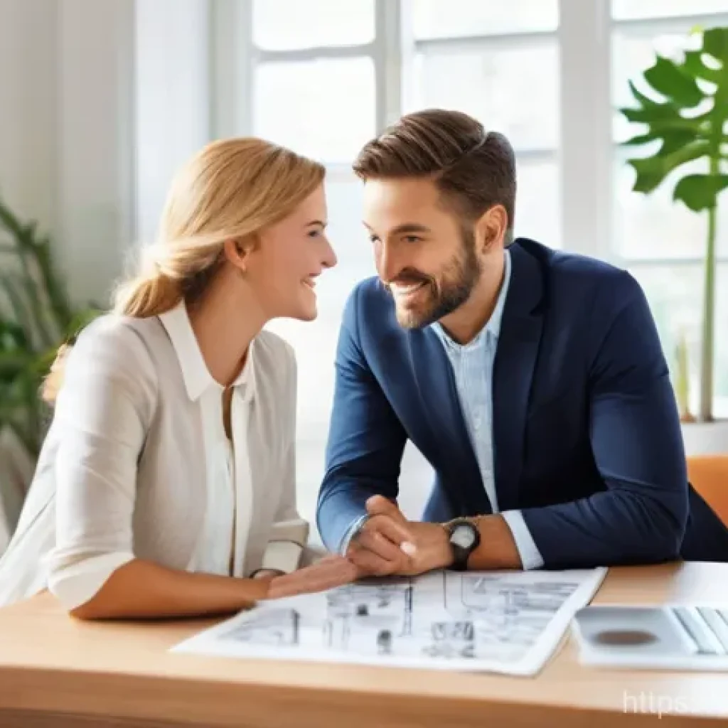 공인중개사와 부동산 고객 만족도를 높이는 방법 - **Prompt:** A warm, inviting indoor scene where a real estate agent (male or female, 30s-40s, dresse...