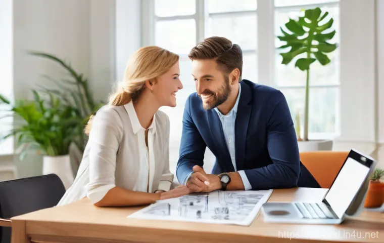 공인중개사와 부동산 고객 만족도를 높이는 방법 - **Prompt:** A warm, inviting indoor scene where a real estate agent (male or female, 30s-40s, dresse...