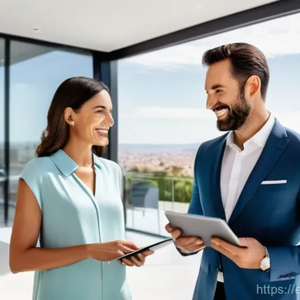 공인중개사 자격증의 사회적 가치 - **Prompt:** A diverse, professional real estate agent, dressed in a sharp business casual outfit, st...