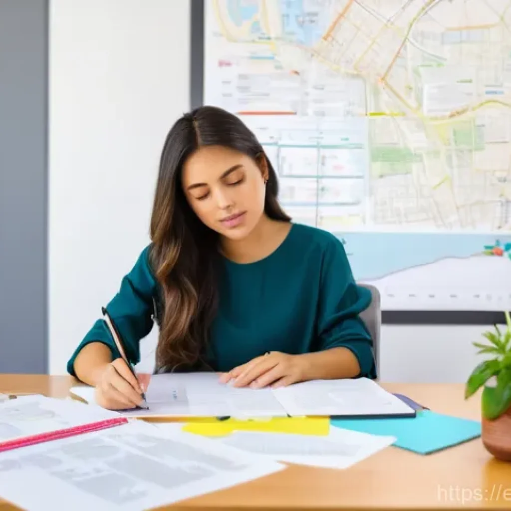 공인중개사 시험 대비 노트 정리 방법 - **Prompt:** A focused female student, mid-20s, with a determined expression, sits at a brightly lit,...