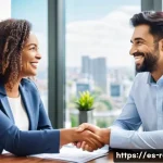 공인중개사로서 고객 상담 스토리 - **Prompt:** A diverse couple in their late 30s, dressed in smart casual attire, smiling broadly as t...