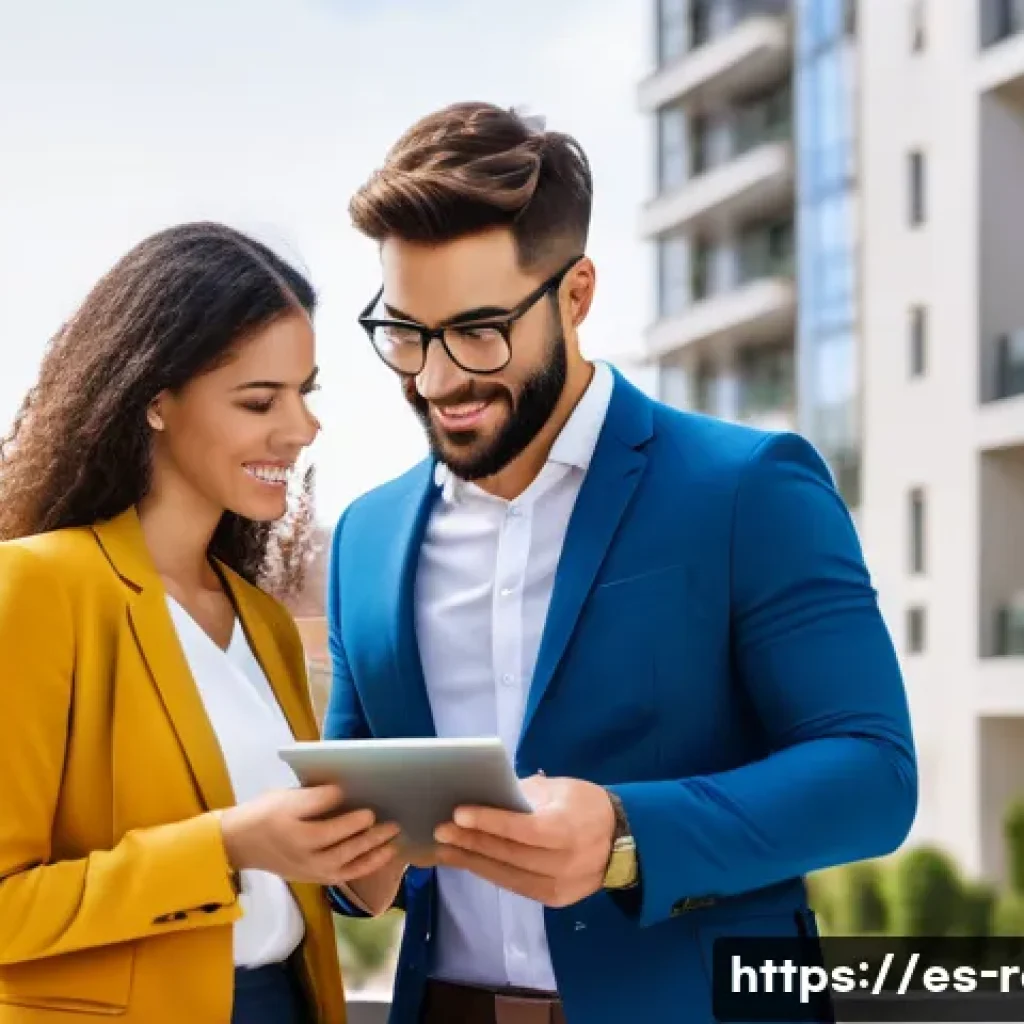 공인중개사 자격증 취득 후 사회적 인식 변화 - A professional real estate agent in a modern Spanish city environment, dressed in smart business att...