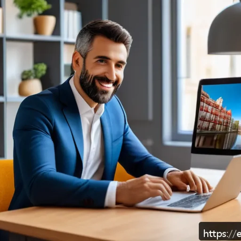 공인중개사 시험 후 부동산 사업 시작하기 - A professional real estate agent in a modern Spanish city office, dressed in smart business attire, ...