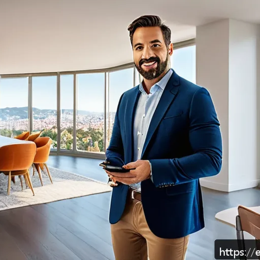 공인중개사 현장 실무 사례 - A professional Spanish real estate agent giving a live virtual tour of a modern apartment in Barcelo...