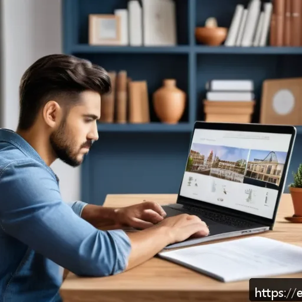 공인중개사 시험 관련 온라인 강의 플랫폼 - A modern digital learning environment showing a young adult Hispanic man studying real estate online...