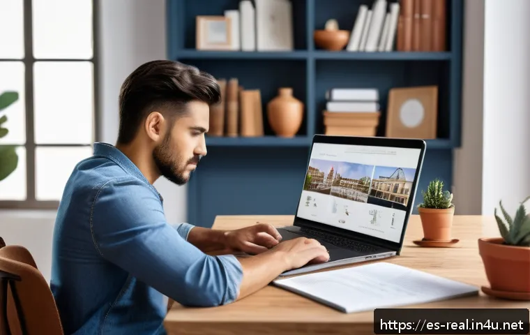 공인중개사 시험 관련 온라인 강의 플랫폼 - A modern digital learning environment showing a young adult Hispanic man studying real estate online...