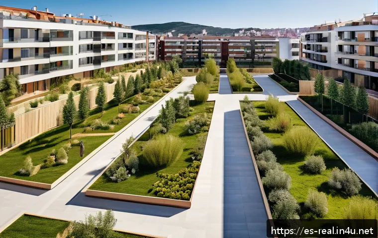 공인중개사와 부동산 관련 정책 변화의 사회적 영향 연구 - A vibrant urban neighborhood in Spain showcasing sustainable housing developments with integrated gr...